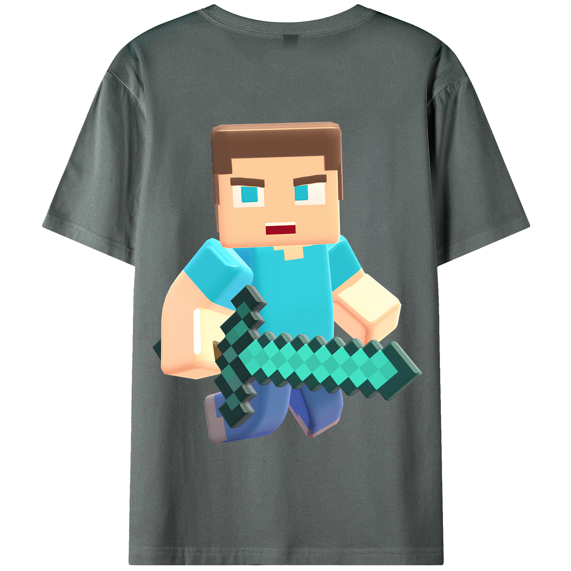 （画像用） マインクラフト ブロックの世界 Minecraft MC Block world 綿100％半袖Tシャツ（背面プリント）